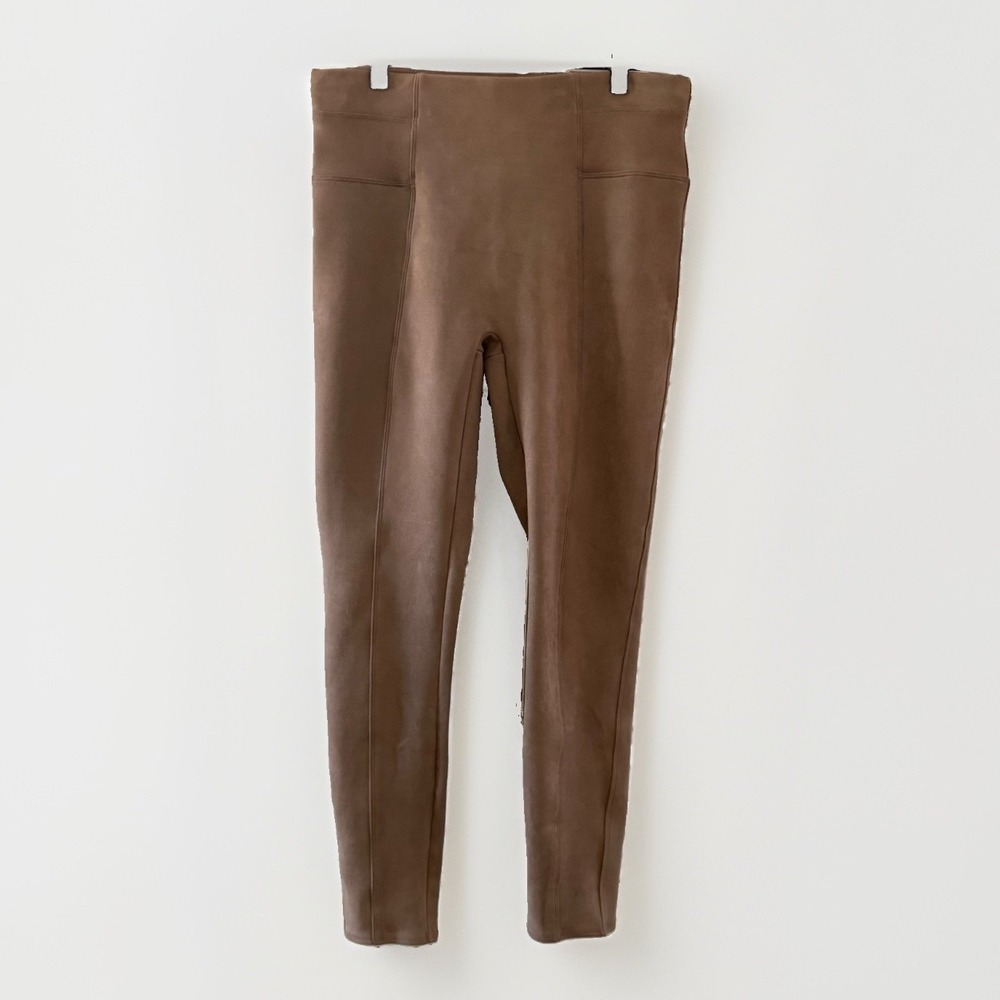 SPANX Faux Suede Rich Caramel Leggings High Waist Shaping Women's Large EUC